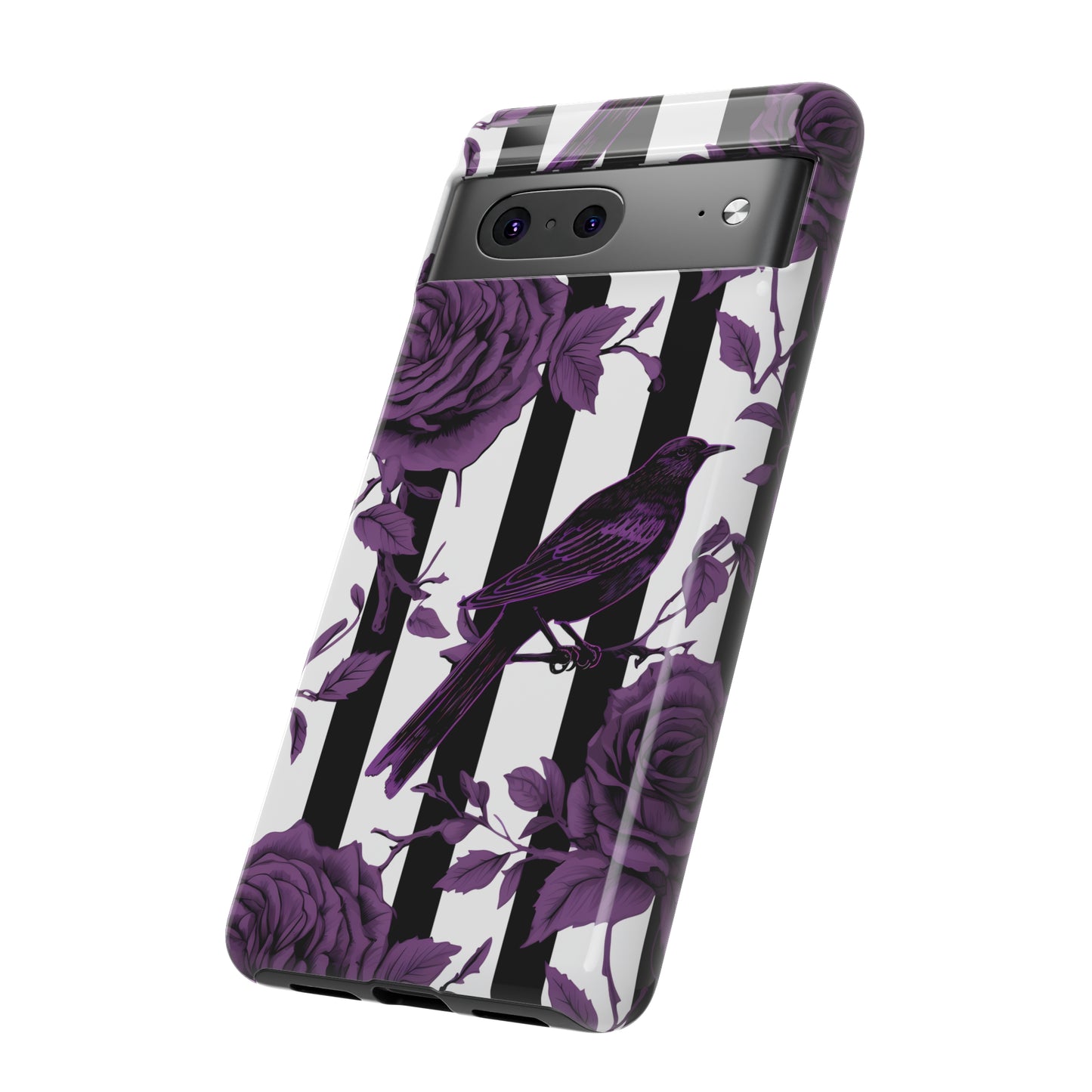 Striped Crows and Roses Tough Cases for iPhone Samsung Google Phones