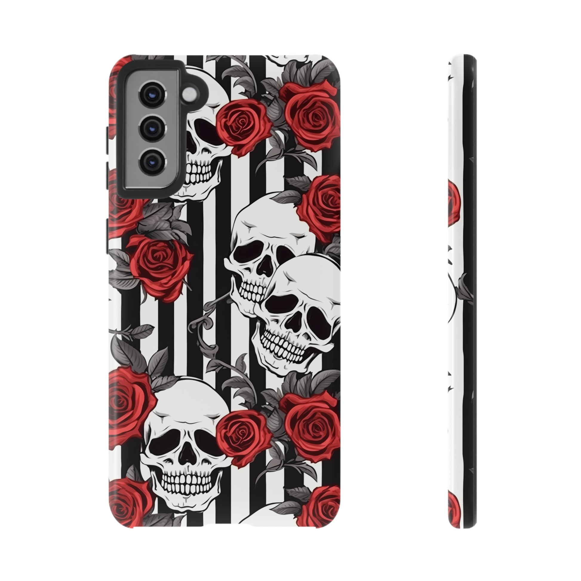 Striped Skulls and Roses Tough Case for iPhone Samsung Google PhonePhone CaseVTZdesignsSamsung Galaxy S21 PlusGlossyAccessoriesGlossygothic