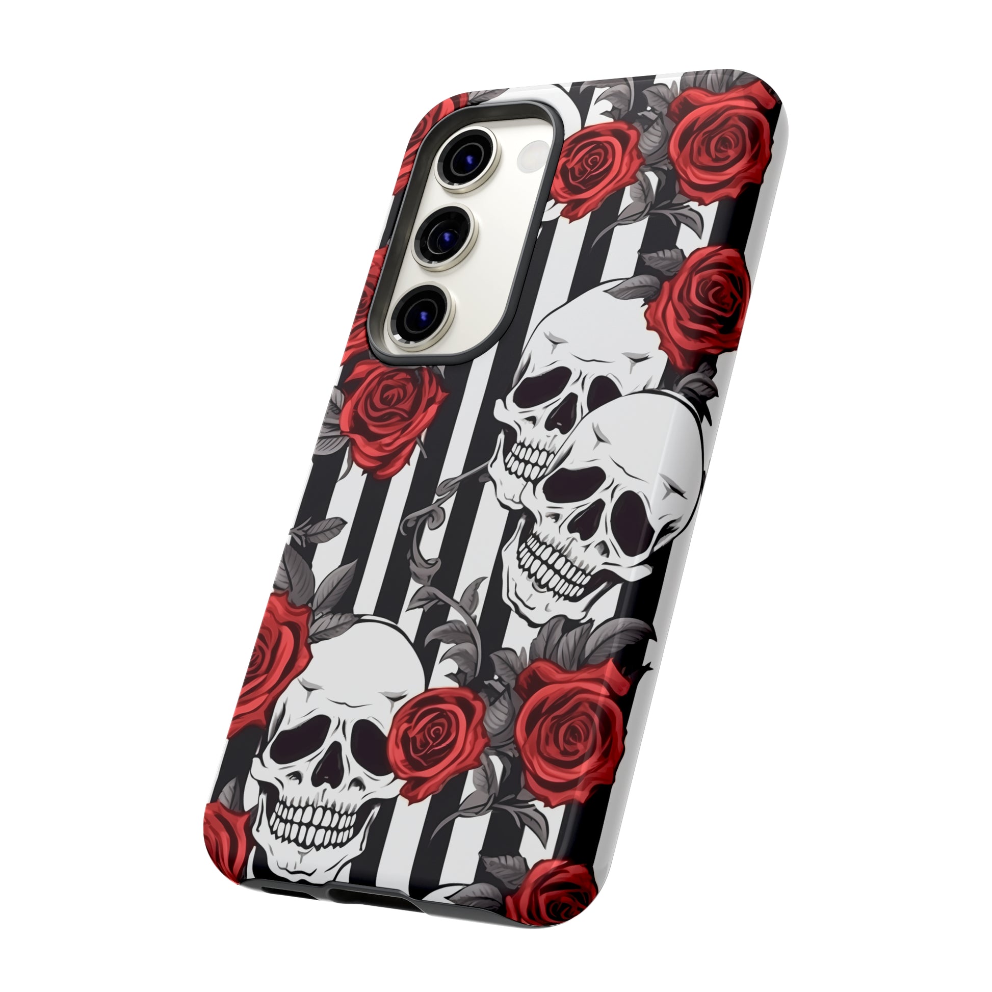 Striped Skulls and Roses Tough Case for iPhone Samsung Google PhonePhone CaseVTZdesignsiPhone 12 MiniMatteAccessoriesGlossygothic