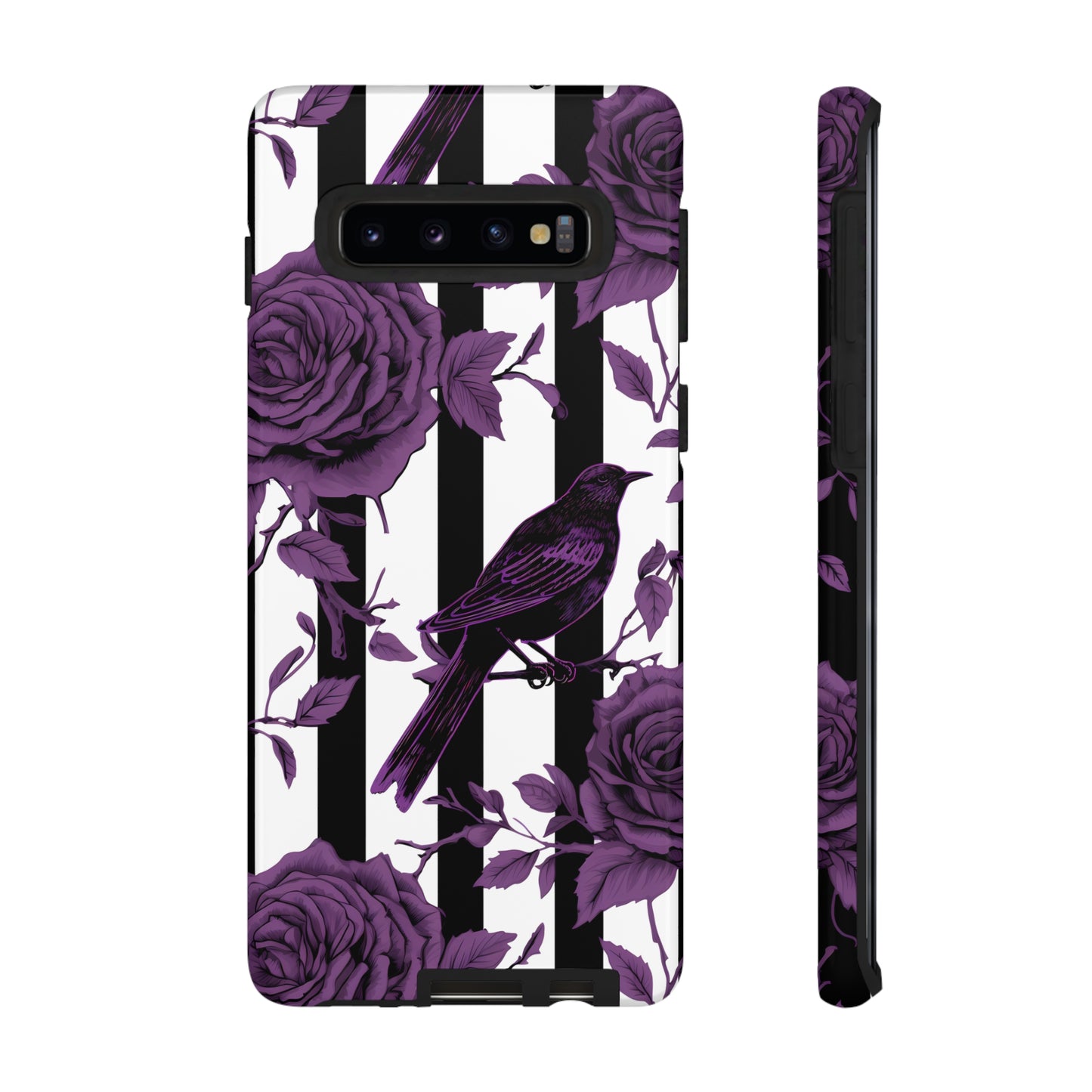 Striped Crows and Roses Tough Cases for iPhone Samsung Google PhonesPhone CaseVTZdesignsSamsung Galaxy S10GlossyAccessoriescrowsGlossy