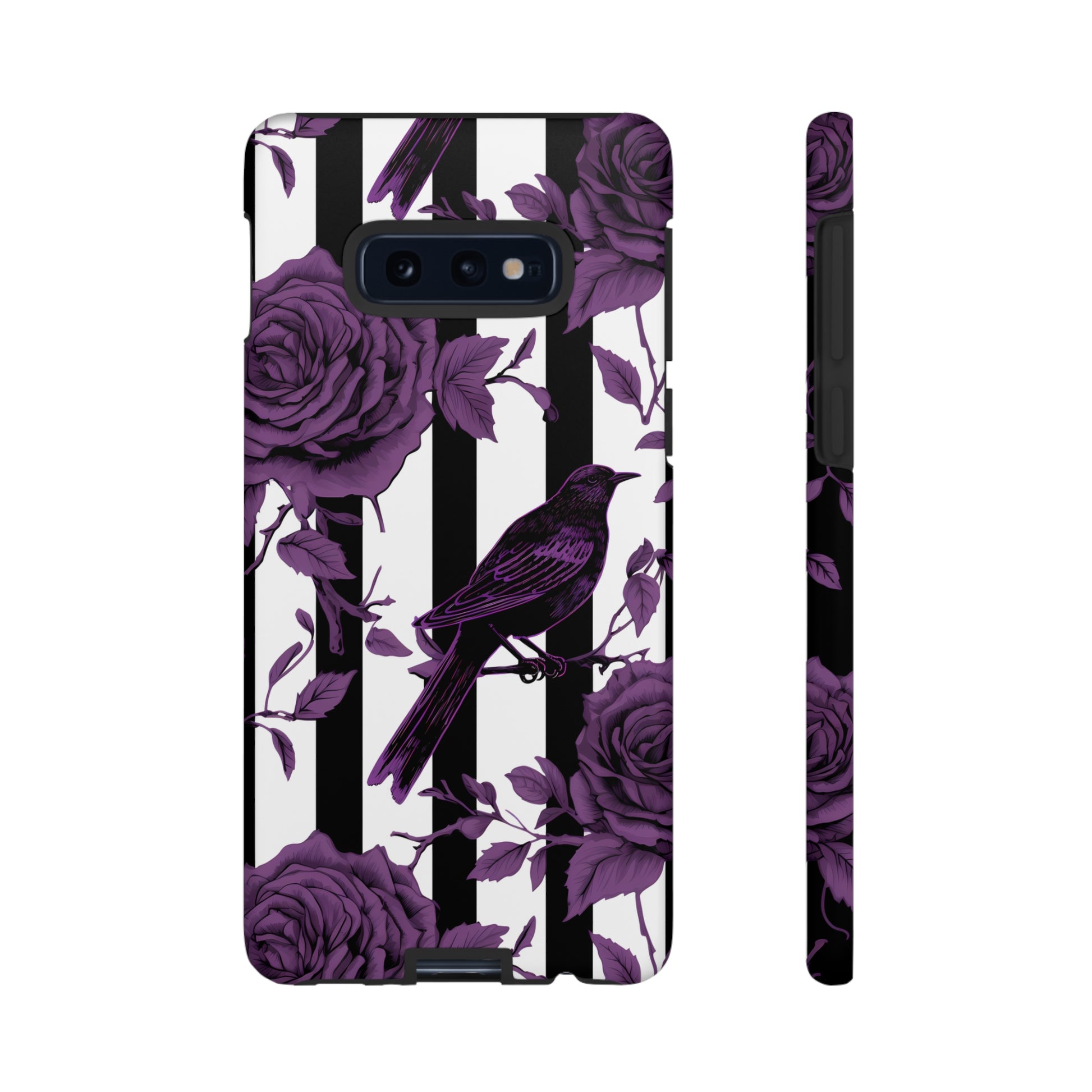 Striped Crows and Roses Tough Cases for iPhone Samsung Google PhonesPhone CaseVTZdesignsSamsung Galaxy S10EMatteAccessoriescrowsGlossy