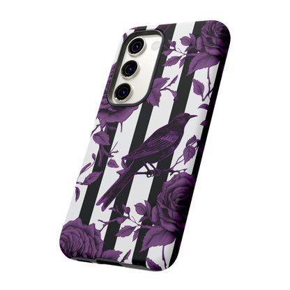 Striped Crows and Roses Tough Cases for iPhone Samsung Google Phones