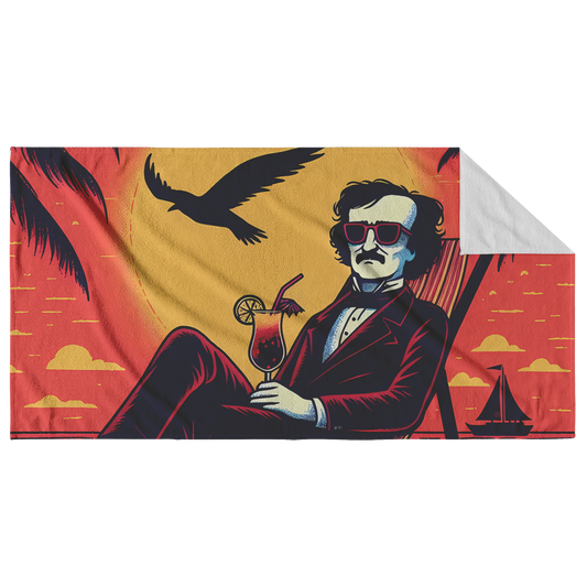 Edgar_Allan_Poe_on_Tropical_Beach_Towel_Main_Fold_Horizontal_Mockup.png