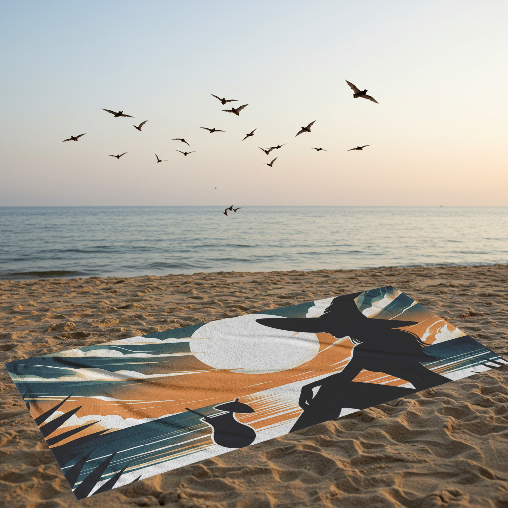 Witch on Beach At Sunset Beach Towel