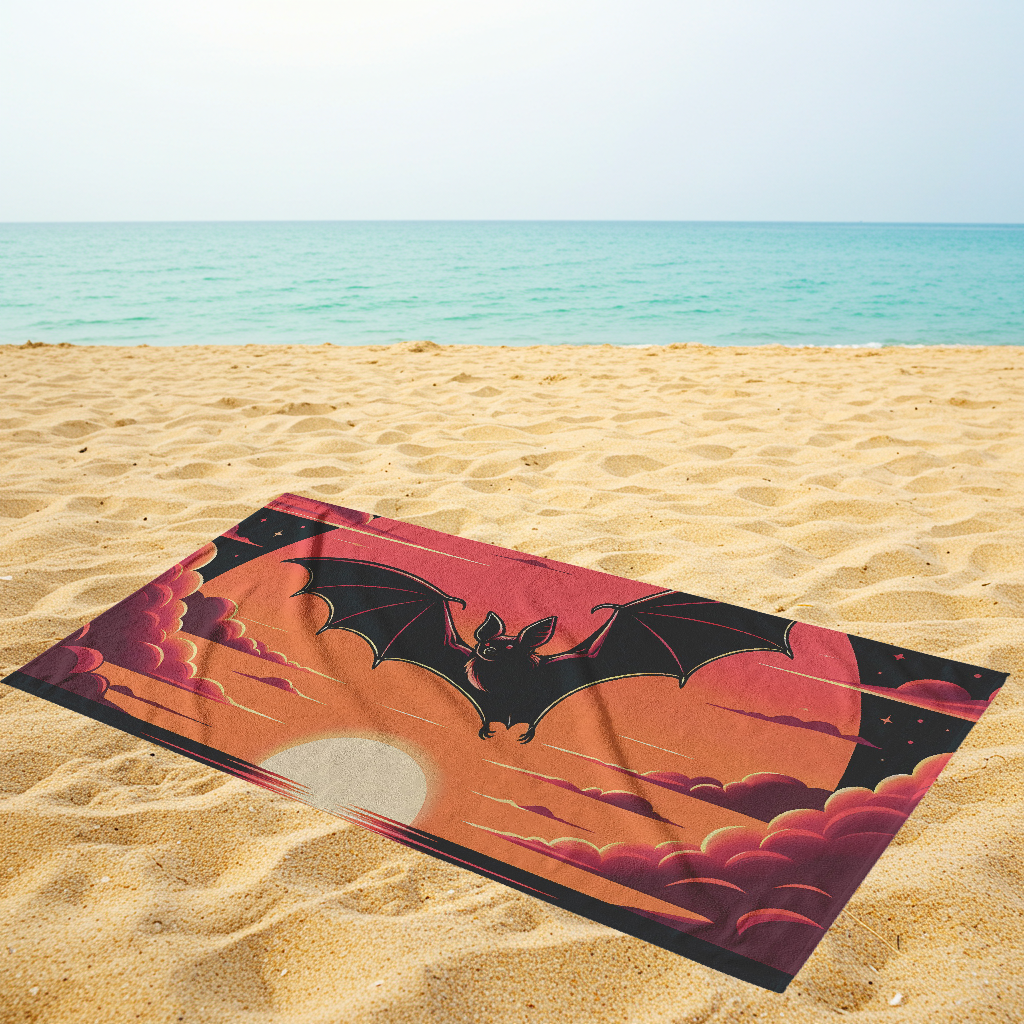 Bat Flying Over Tropical Beach at Sunset Beach Towel