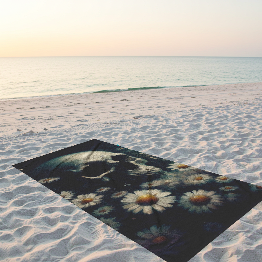 Skull In Daisies Beach Towel