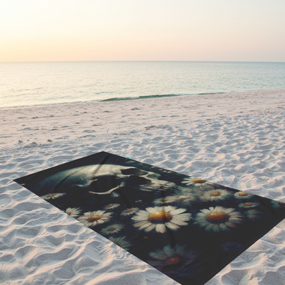 Skull In Daisies Beach Towel