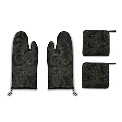 Tangled Snakes and Palm Leaves Oven Mitt and Pot Holder Set