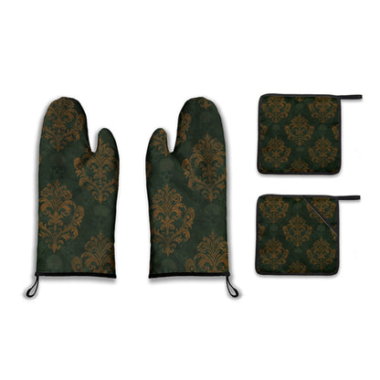 Damask and Skulls Oven Mitt and Pot Holder Set