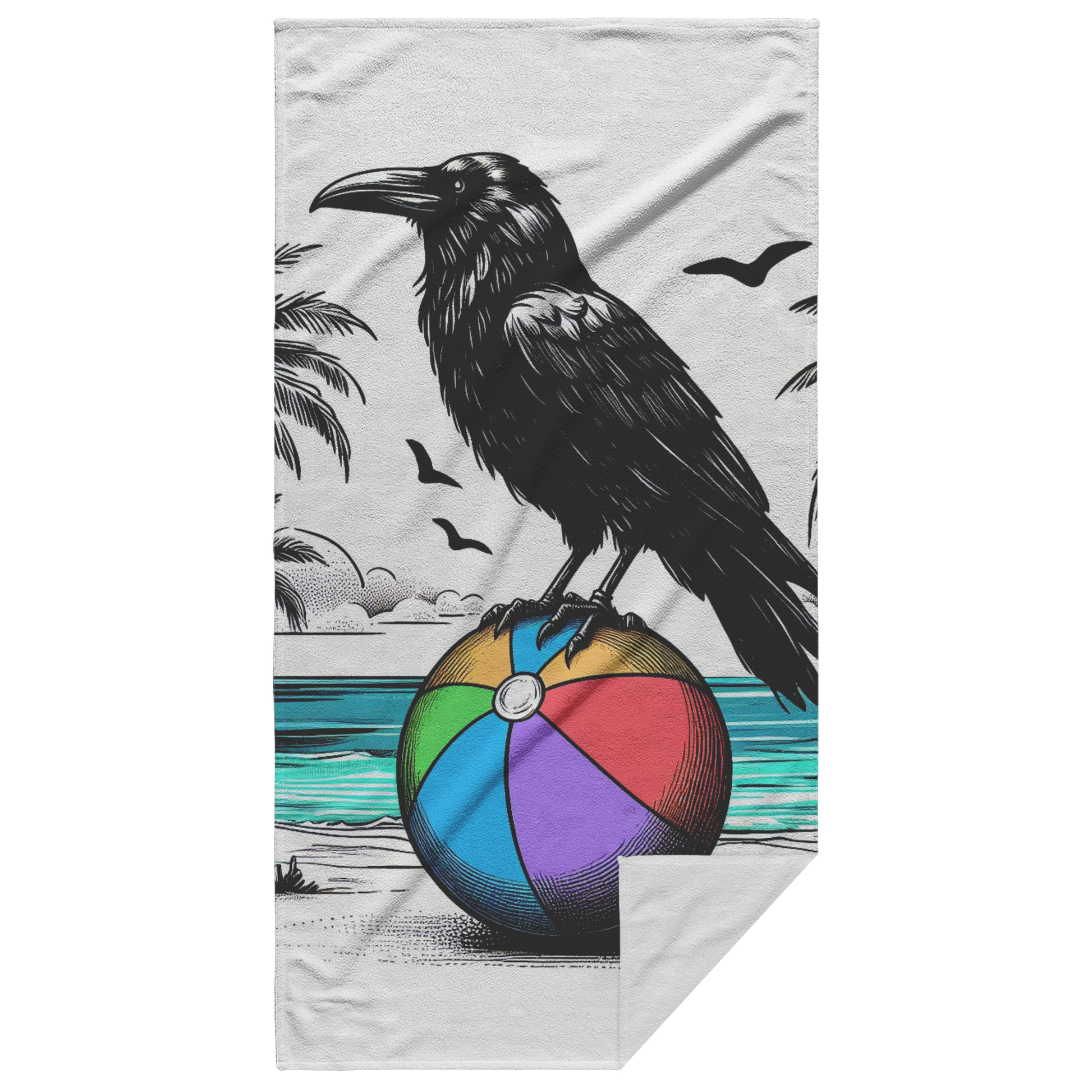Raven_on_Beach_Ball_Towel_Main_Fold_Horizontal_Mockup.png