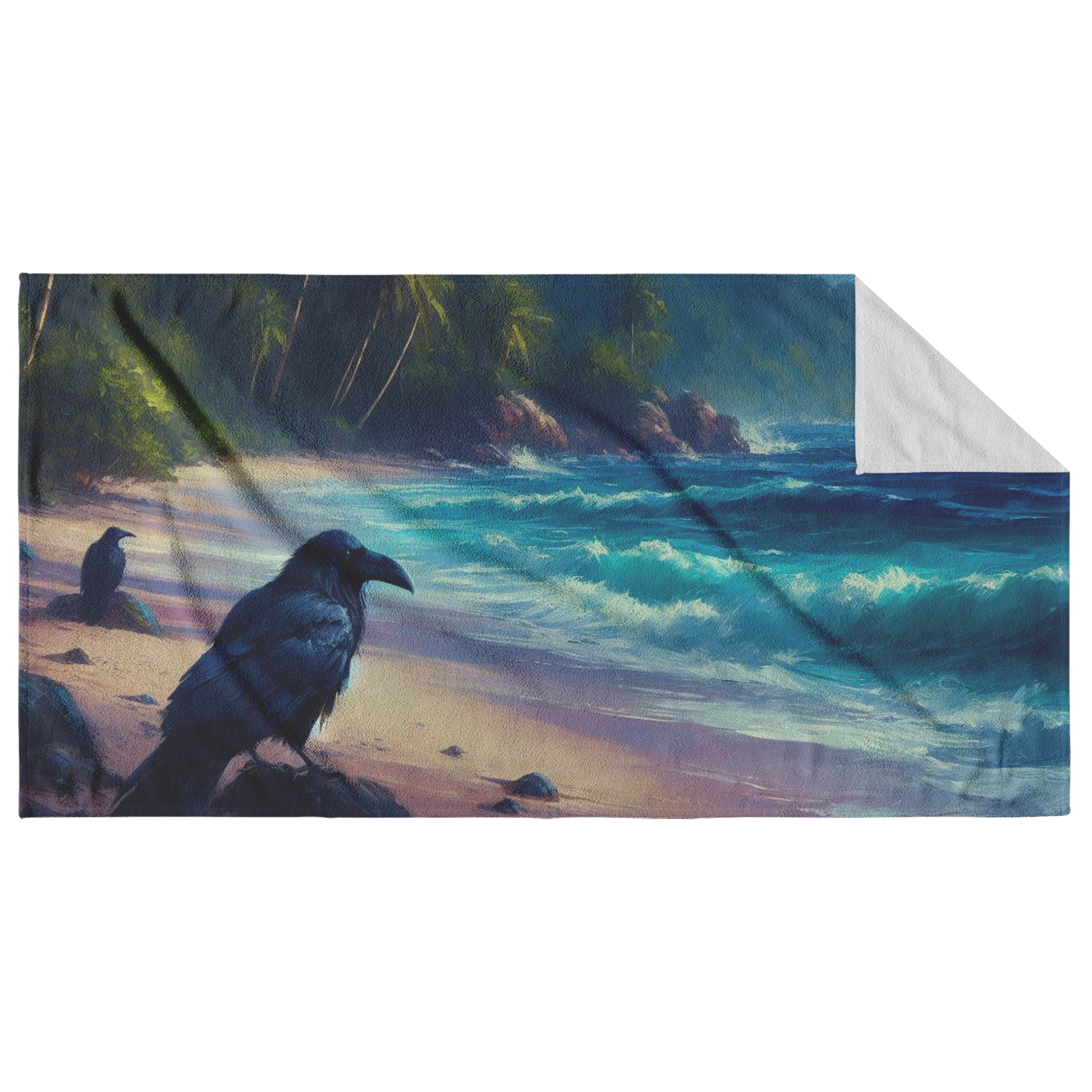 Ravens_On_Tropical_Beach_Towel_Main_Fold_Horizontal_Mockup.png