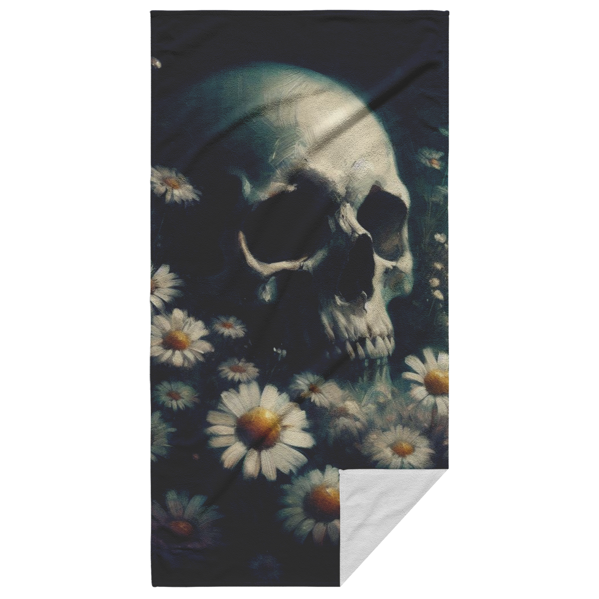 Skull_In_Daisies_Beach_Towel_Main_Fold_Horizontal_Mockup.png
