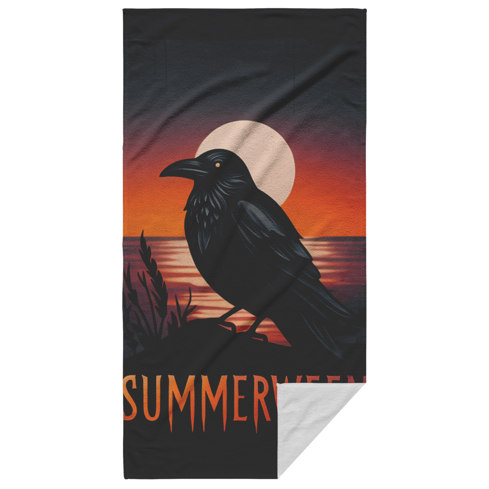 Summerween_Raven_Beach_Towel_Main_Fold_Horizontal_Mockup.png