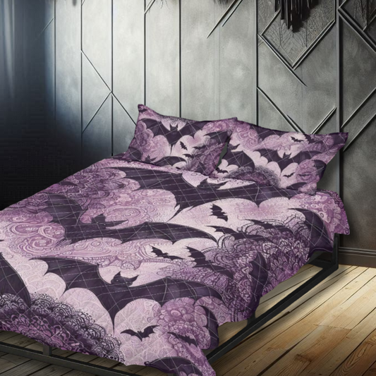 Purple Lace and Bats Quilt Bedding Set