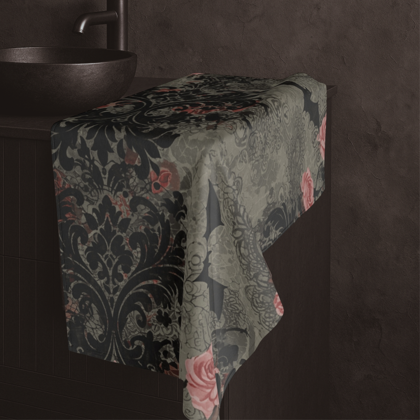 Damask Roses and Bats Hand Towel