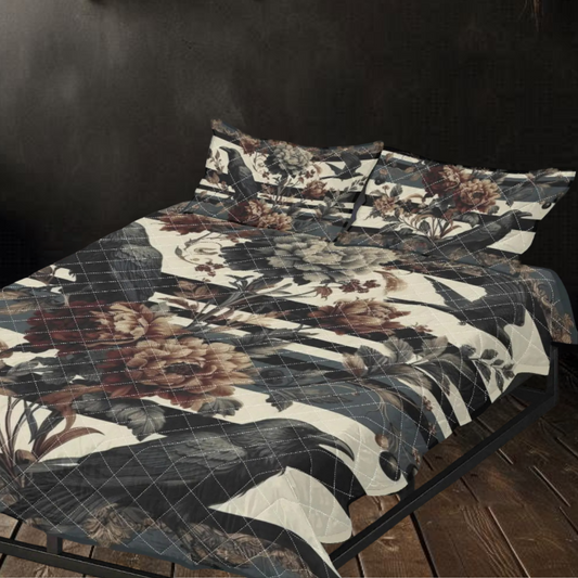 Ravens Stripes and Floral Quilt Bedding Set