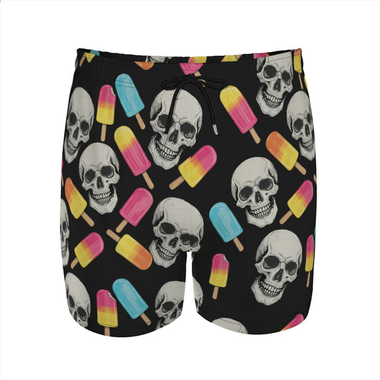 men's gothic summerween swim shorts with skulls and ice pops