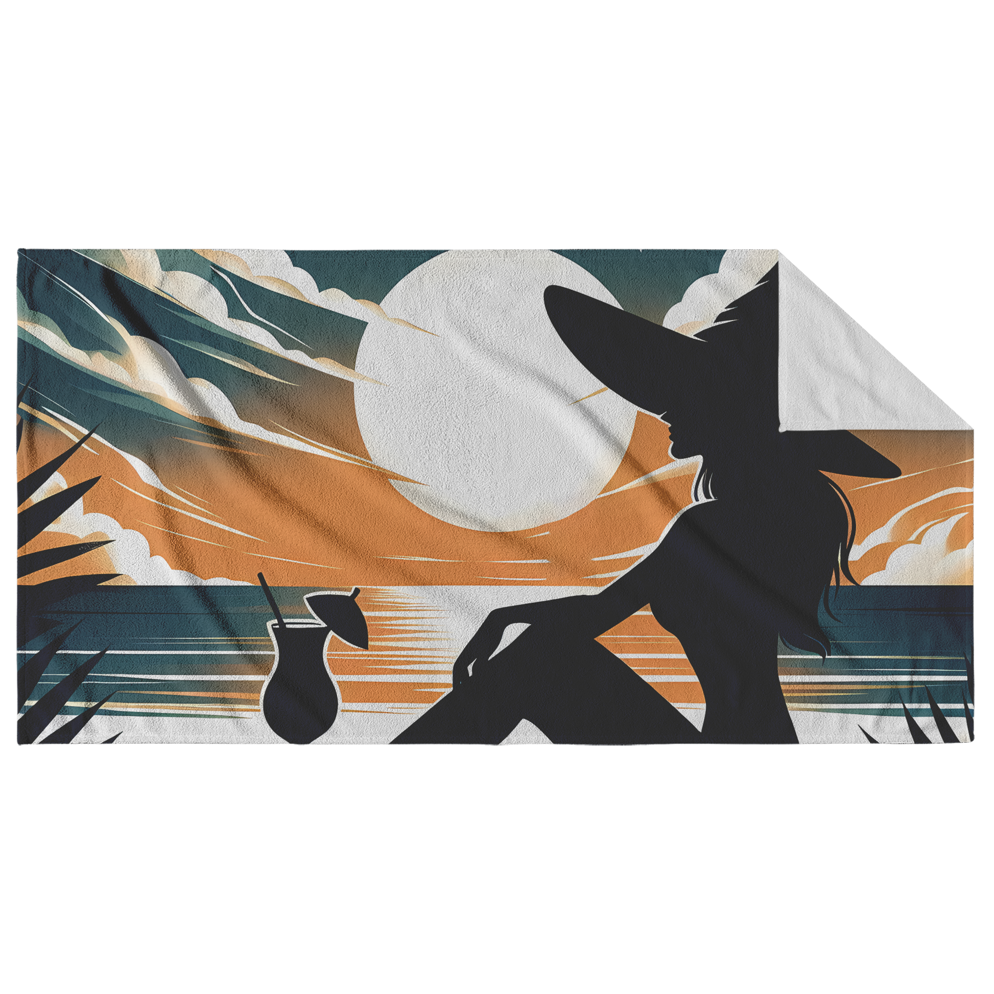 Witch_on_Beach_At_Sunset_Beach_Towel_Main_Fold_Horizontal_Mockup.png