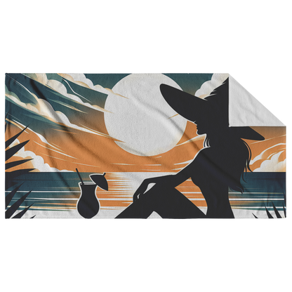 Witch_on_Beach_At_Sunset_Beach_Towel_Main_Fold_Horizontal_Mockup.png