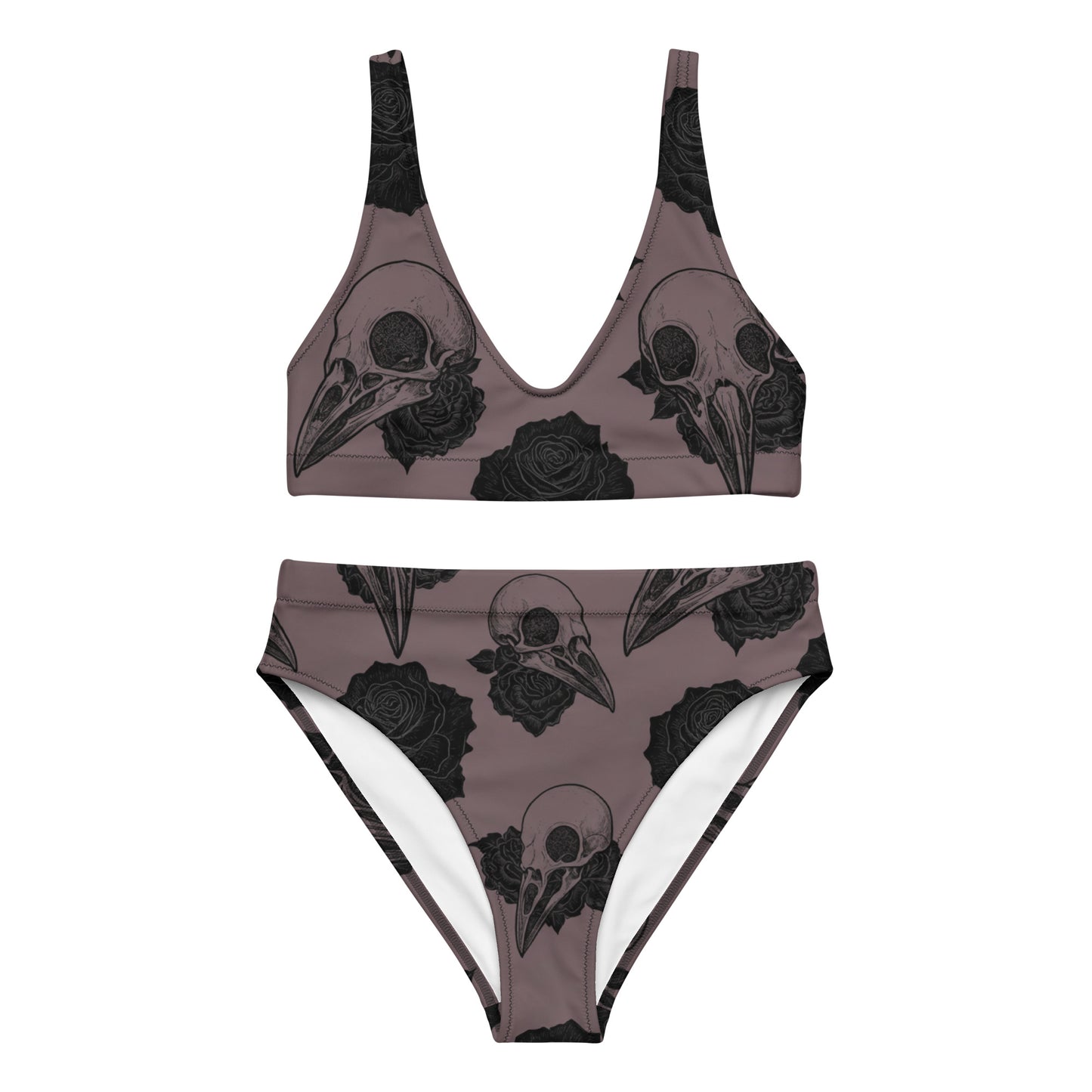gothic summerween bikini dark mauve raven skulls and black roses 