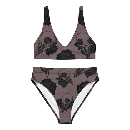 gothic summerween bikini dark mauve raven skulls and black roses 
