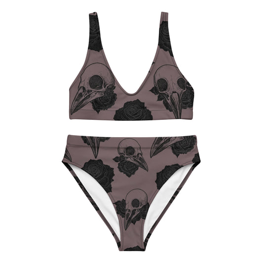 gothic summerween bikini dark mauve raven skulls and black roses 