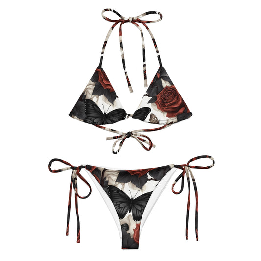 bikini with black butterflies and red roses summerween swimwear