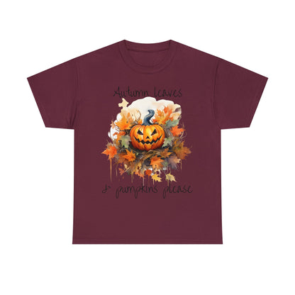 Autumn Leaves and Pumpkins Please Tee ShirtT - ShirtVTZdesignsMaroonSCrew neckDTGfall