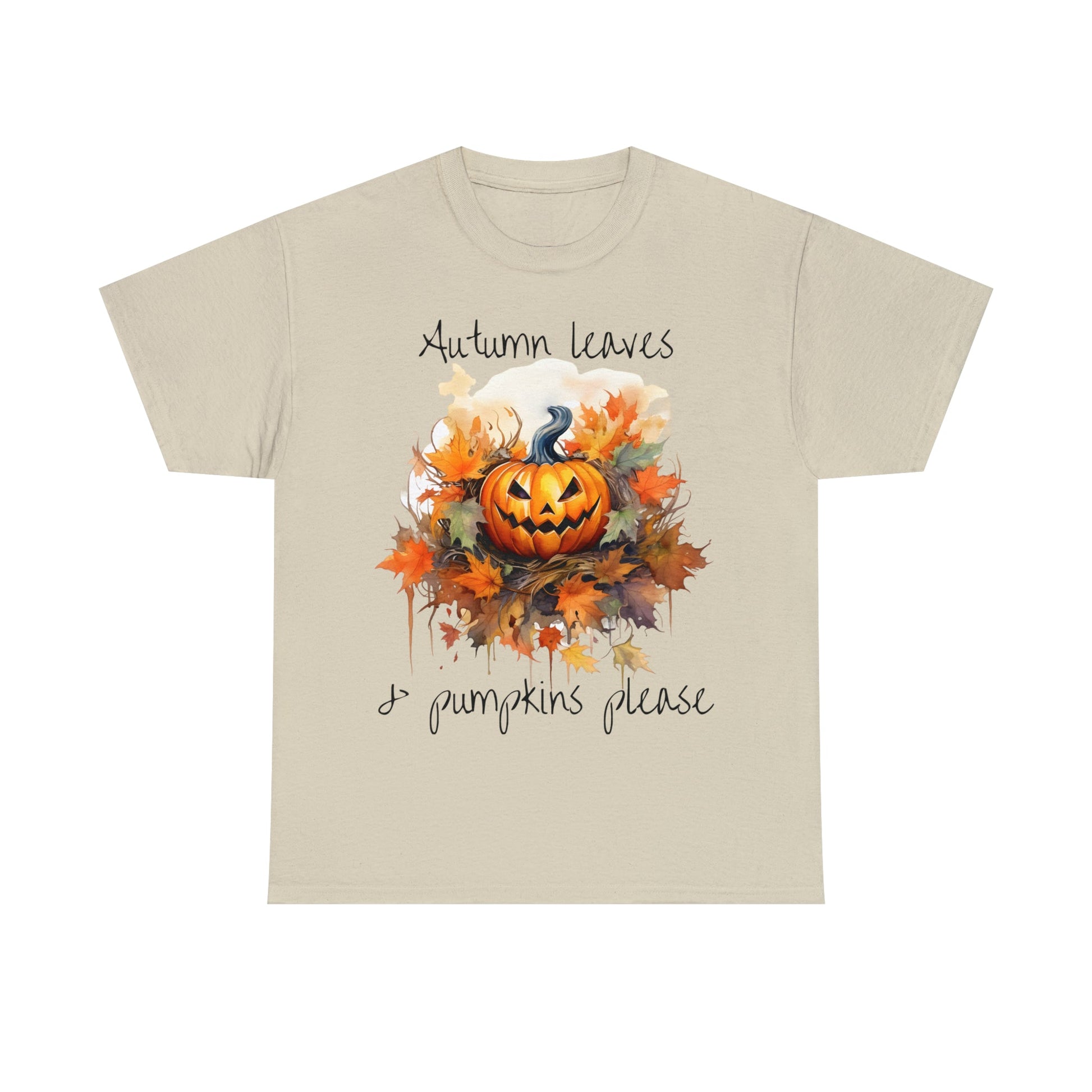 Autumn Leaves and Pumpkins Please Tee ShirtT - ShirtVTZdesignsSandSCrew neckDTGfall