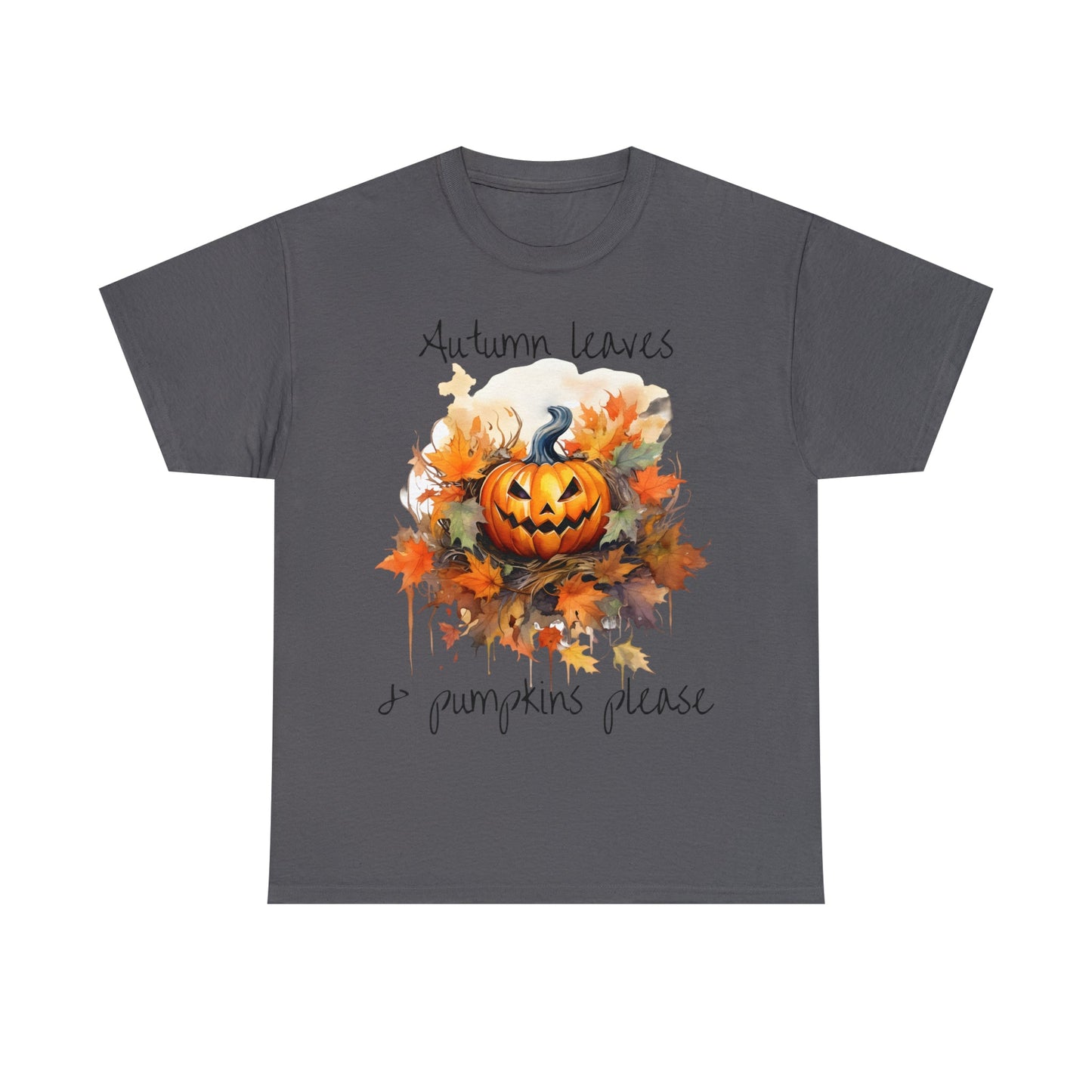 Autumn Leaves and Pumpkins Please Tee ShirtT - ShirtVTZdesignsCharcoalSCrew neckDTGfall