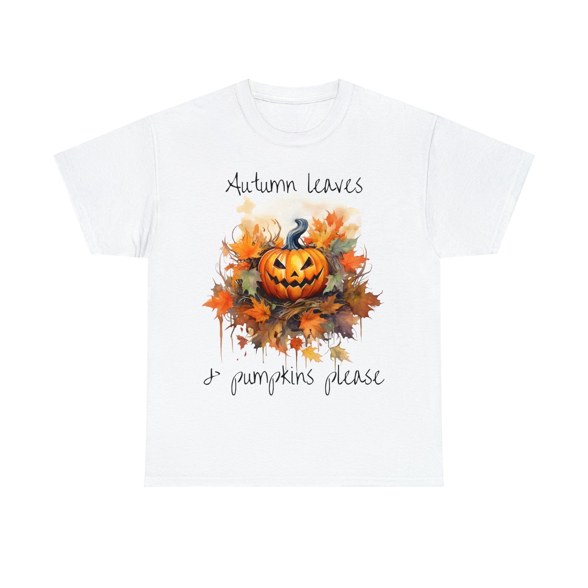 Autumn Leaves and Pumpkins Please Tee ShirtT - ShirtVTZdesignsWhiteSCrew neckDTGfall