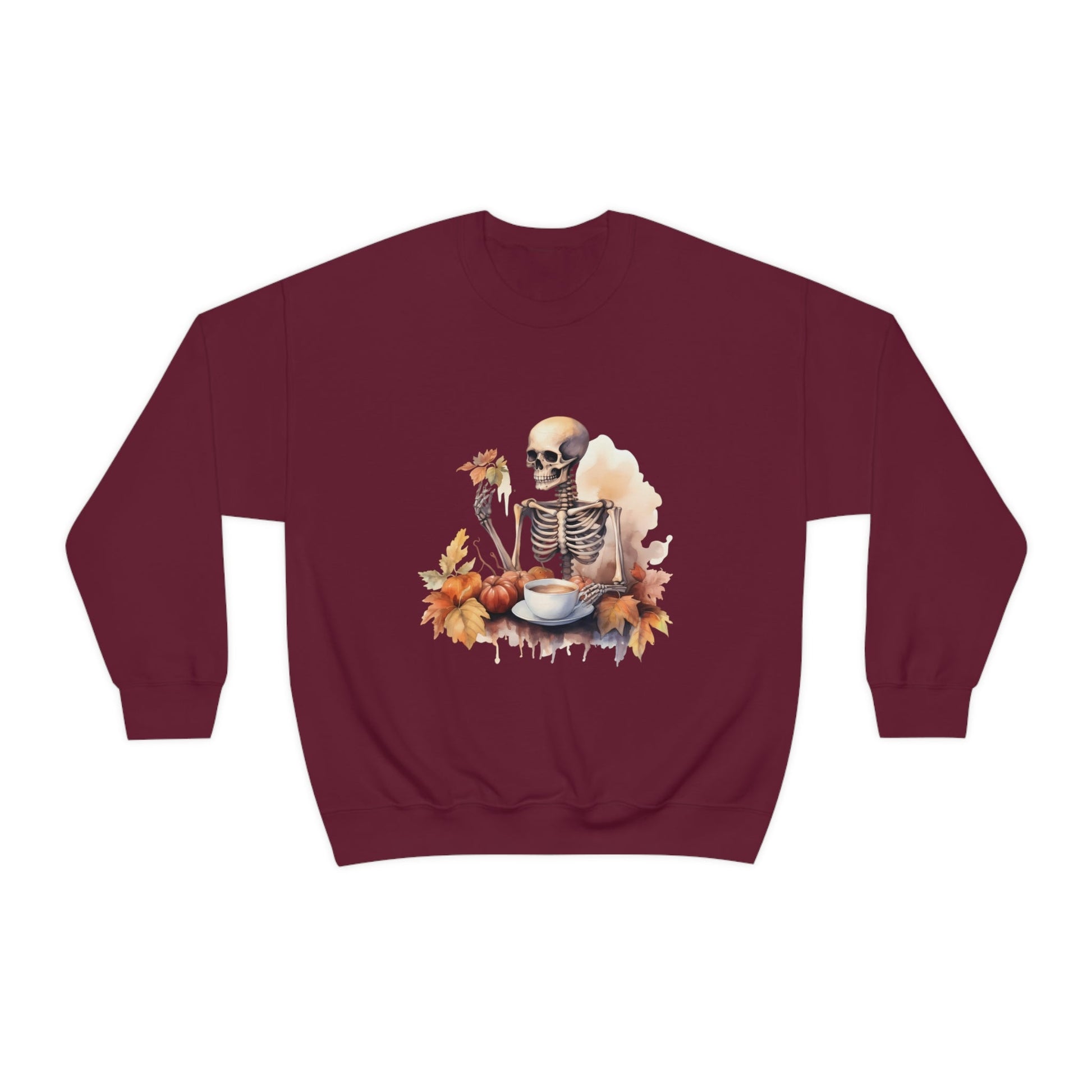 Autumn Skeleton Crewneck Sweatshirt PulloverSweatshirtVTZdesignsSMarooncoffeeCrew neckDTG