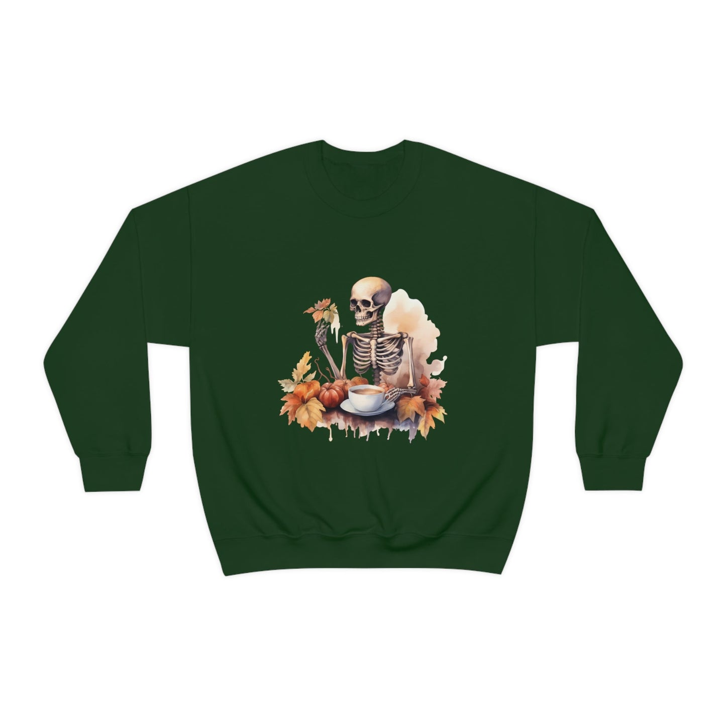 Autumn Skeleton Crewneck Sweatshirt PulloverSweatshirtVTZdesignsSForest GreencoffeeCrew neckDTG