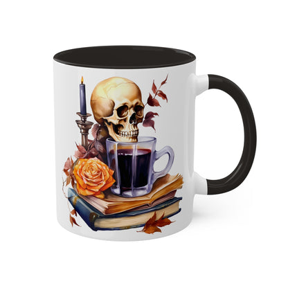 Autumn Skull Rose Coffee Books Colorful Mug 11ozMugVTZdesigns11ozBlack11 ozaccent mugbooks