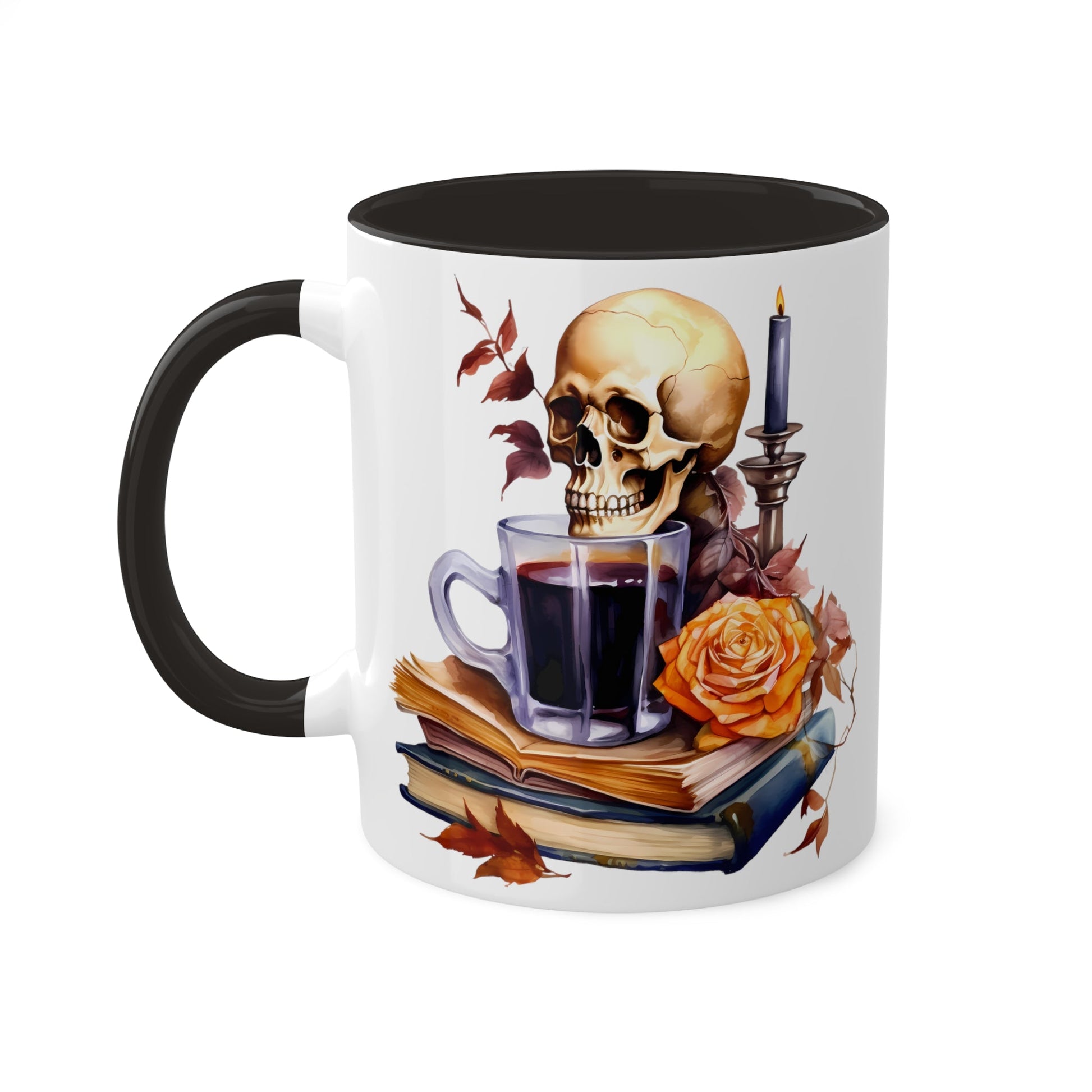 Autumn Skull Rose Coffee Books Colorful Mug 11ozMugVTZdesigns11ozGolden Yellow11 ozaccent mugbooks