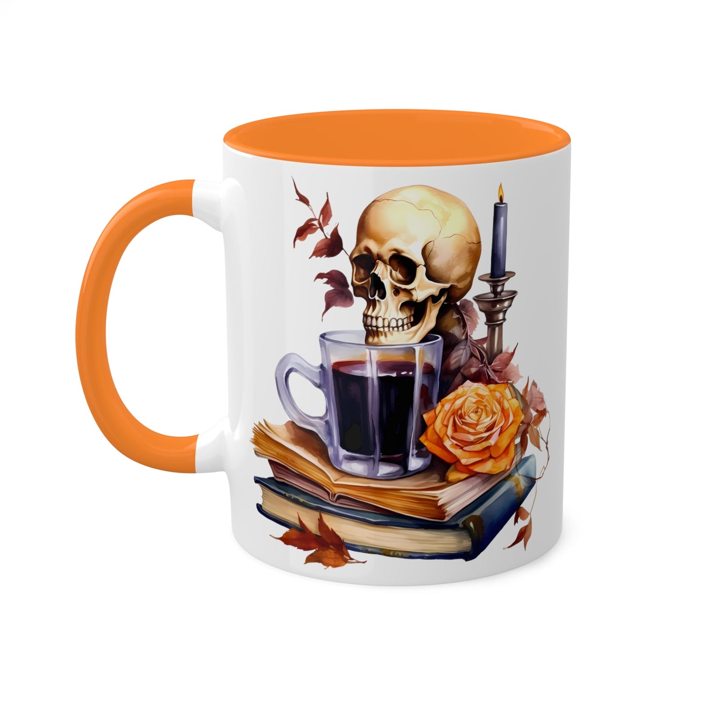 Autumn Skull Rose Coffee Books Colorful Mug 11ozMugVTZdesigns11ozGolden Yellow11 ozaccent mugbooks