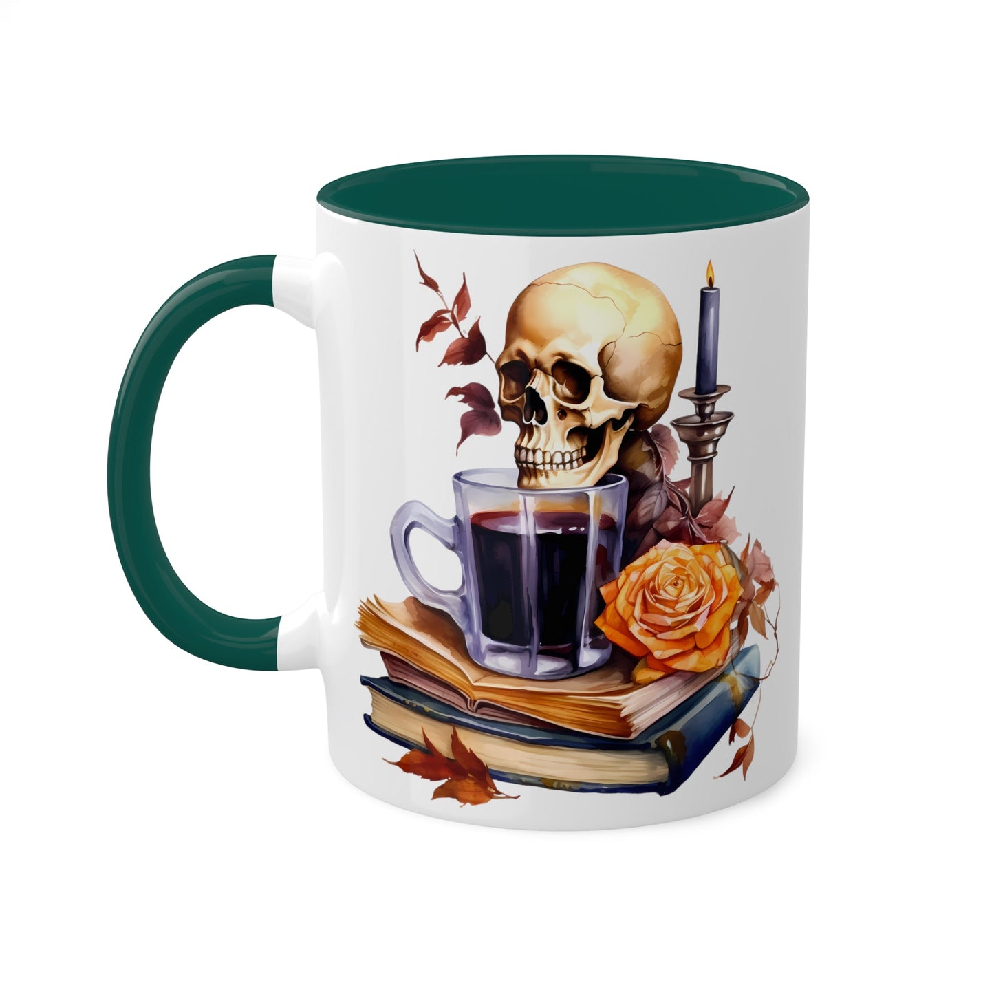 Autumn Skull Rose Coffee Books Colorful Mug 11ozMugVTZdesigns11ozGolden Yellow11 ozaccent mugbooks