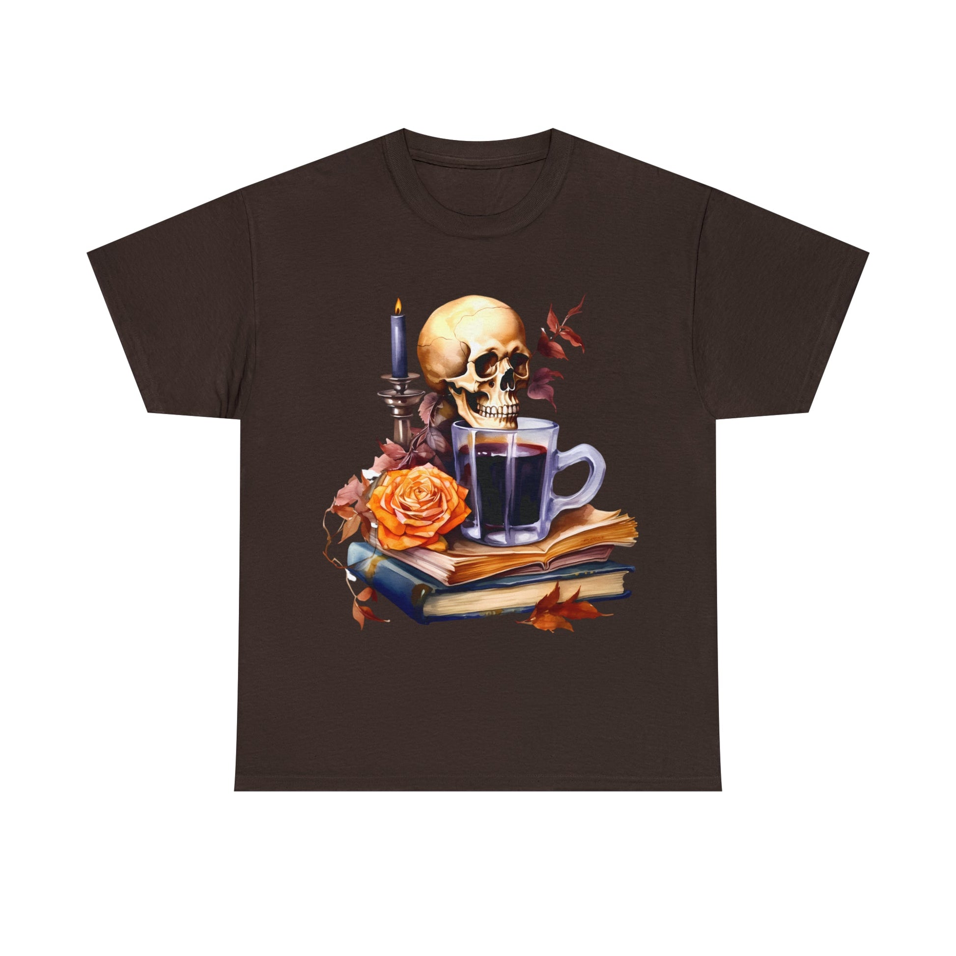 Autumn Skull Rose Coffee Books Tee ShirtT - ShirtVTZdesignsDark ChocolateSbookscandlescoffee