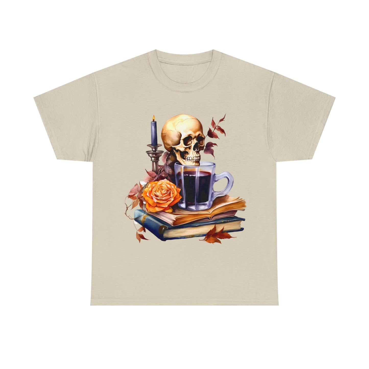 Autumn Skull Rose Coffee Books Tee ShirtT - ShirtVTZdesignsSandSbookscandlescoffee