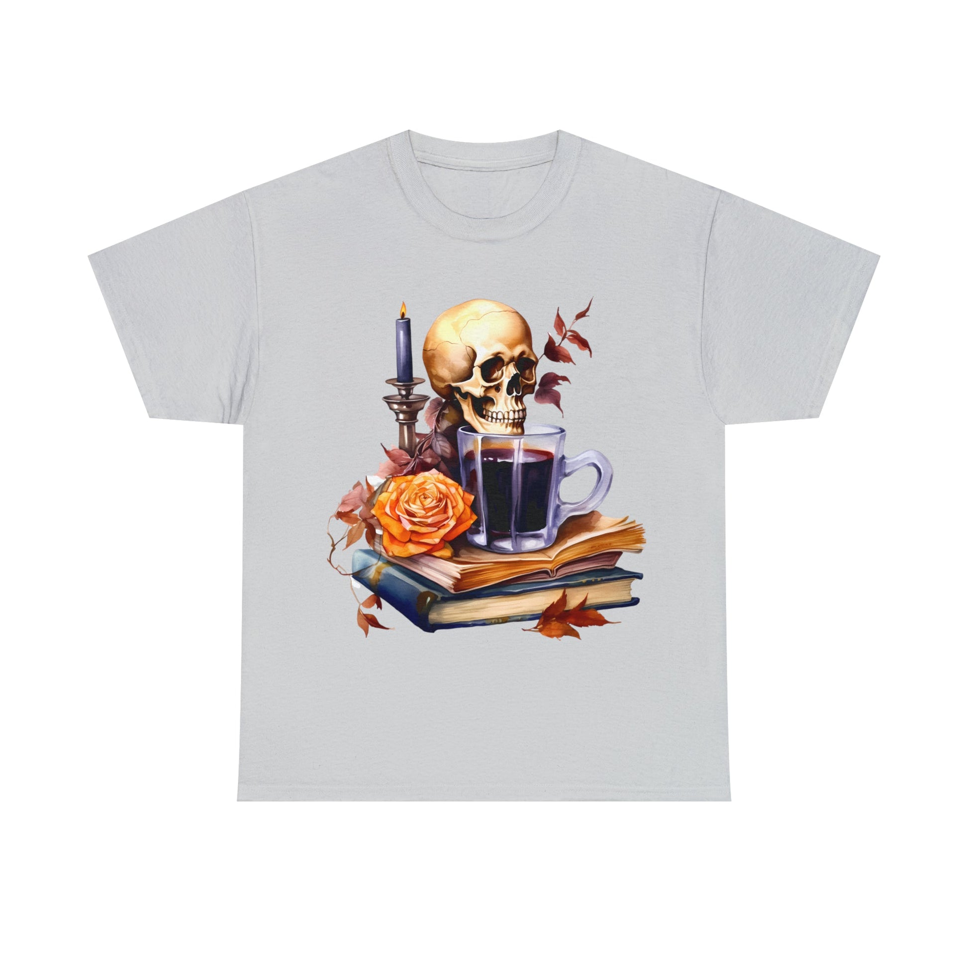 Autumn Skull Rose Coffee Books Tee ShirtT - ShirtVTZdesignsIce GreySbookscandlescoffee