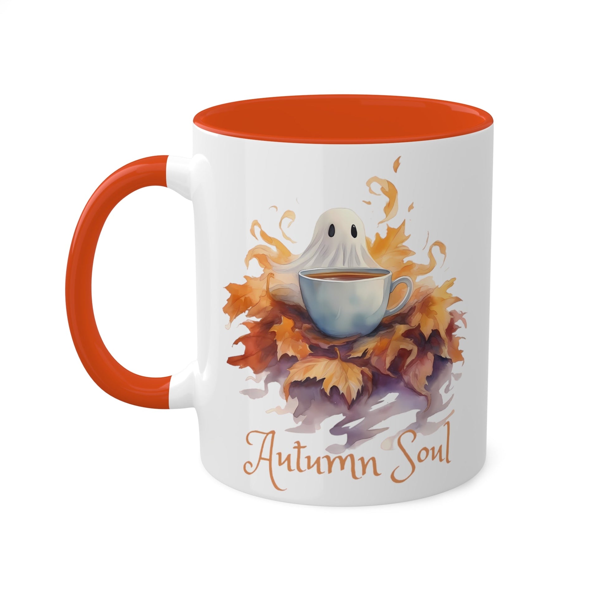 Autumn Soul Cute Ghost in Pile of Leaves Colorful Mug 11ozMugVTZdesigns11ozBlack11 ozaccent mugautumn