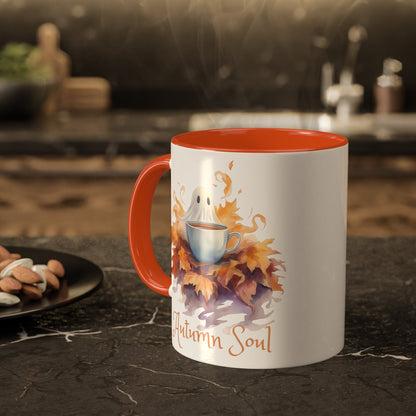 Autumn Soul Cute Ghost in Pile of Leaves Colorful Mug 11ozMugVTZdesigns11ozBlack11 ozaccent mugautumn