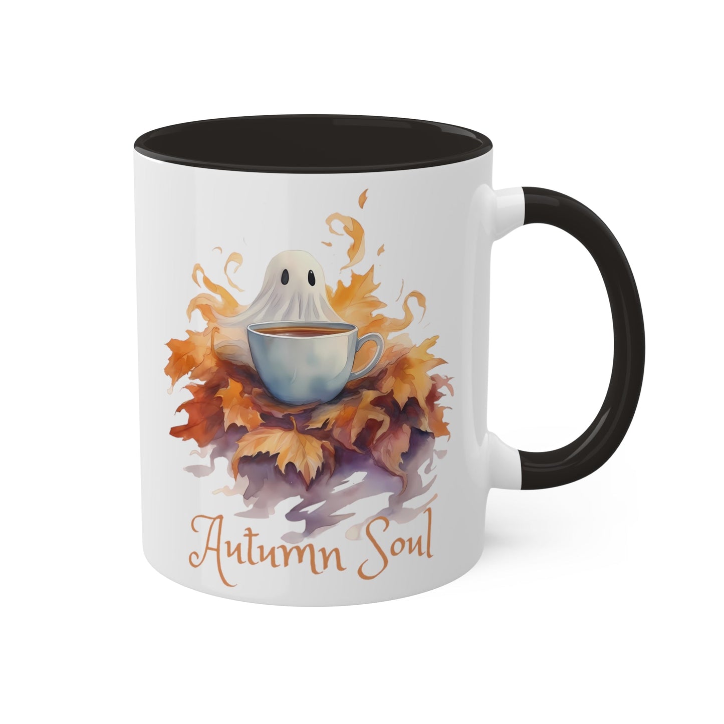 Autumn Soul Cute Ghost in Pile of Leaves Colorful Mug 11ozMugVTZdesigns11ozBlack11 ozaccent mugautumn