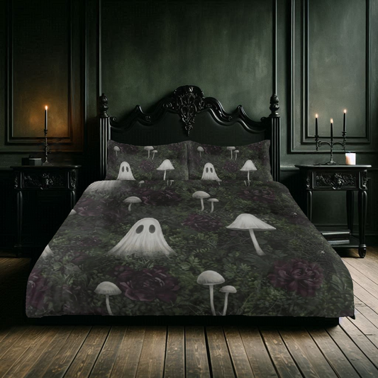 Ghost and Mushrooms Three Piece Bedding Set
