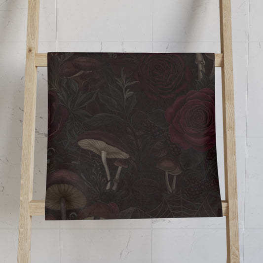Mushrooms Roses and Spiderwebs Hand Towel