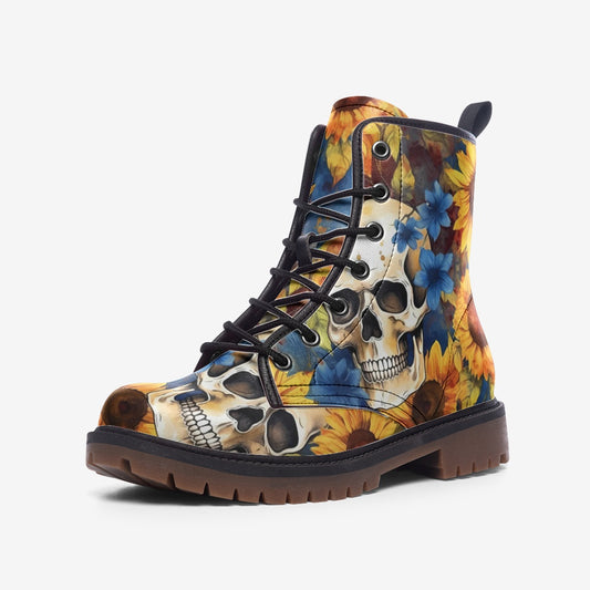 Skulls and Sunflowers Combat Boots