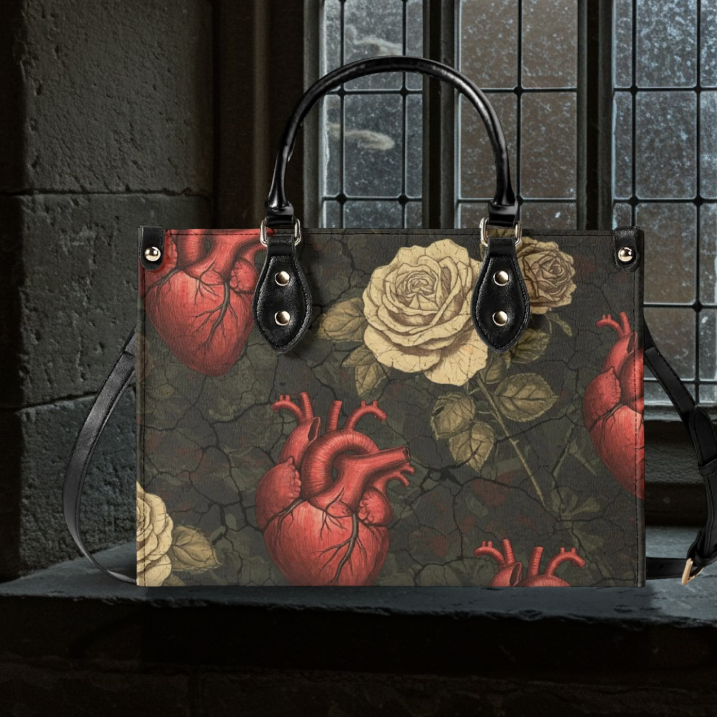 Anatomical Hearts and Roses Handbag