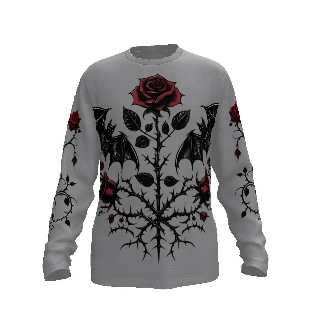 Bats and Rose Thorns Long Sleeve Tee ShirtLong - sleeveVTZdesignsFormal GraySbatsclothesclothing