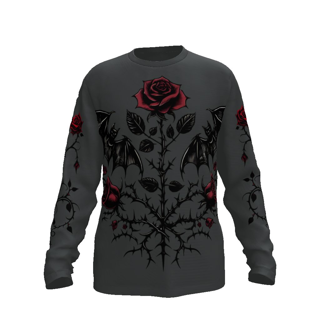 Bats and Rose Thorns Long Sleeve Tee ShirtLong - sleeveVTZdesignsPirate BlackSbatsclothesclothing