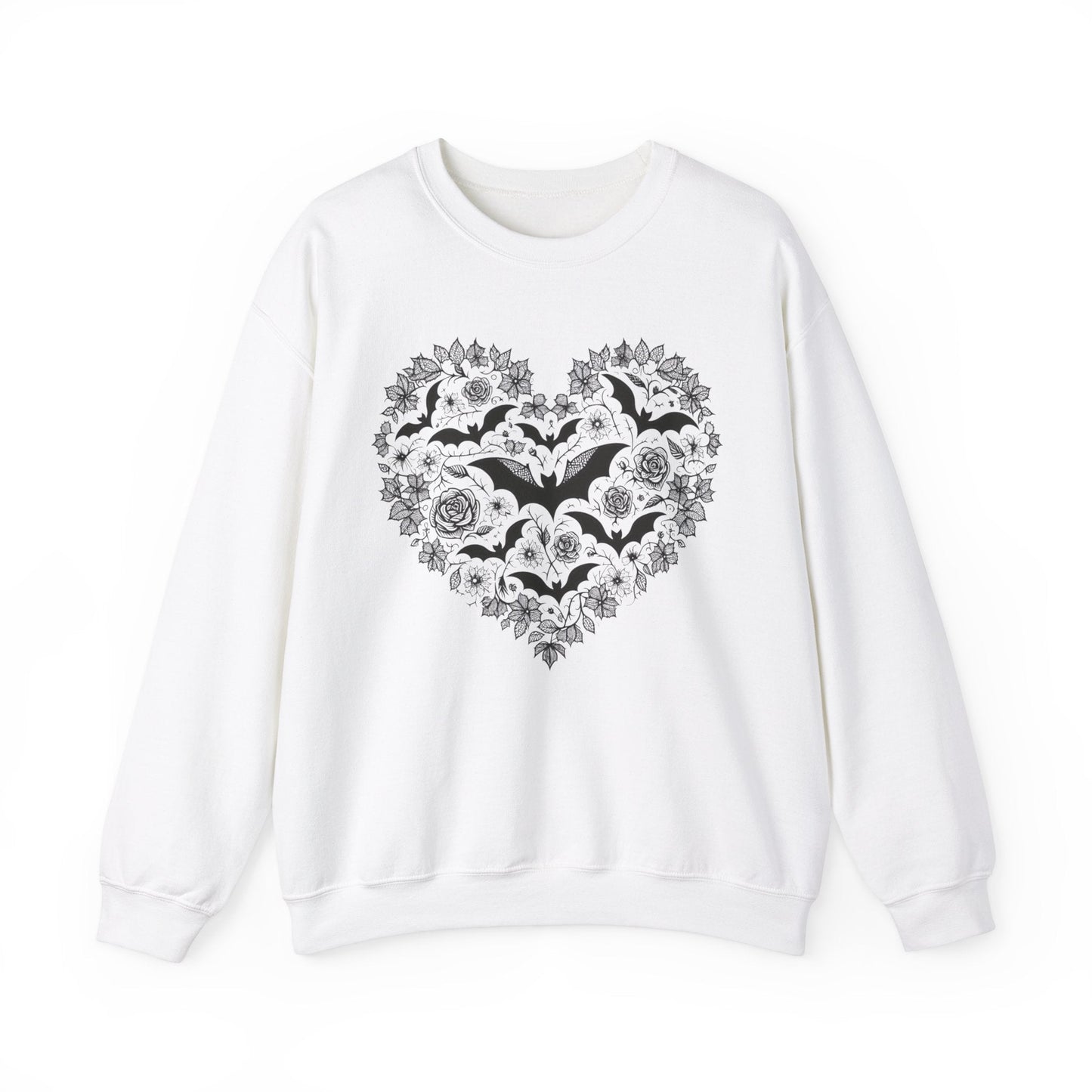 Bats and Roses Pullover Crewneck SweatshirtSweatshirtVTZdesignsSWhiteclothingCrew neckDTG